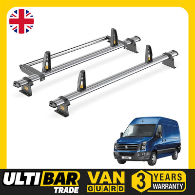 VW Crafter Roof Rack (2006-2017 High Roof) 2 Bars + Rollers Van Guard Ulti Trade