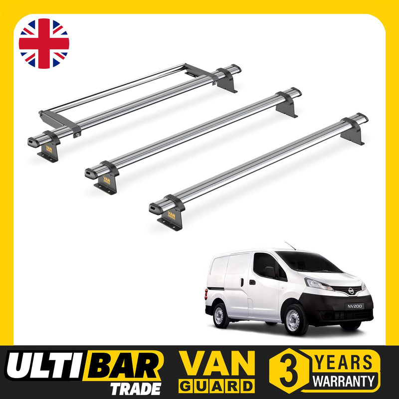 Nissan NV200 (2009-2021) - 3 Van Guard Ultibar Trade Roof Bars + Roller