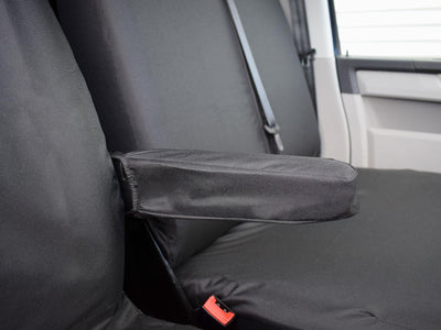 VW Transporter (T5 2010-2015) - Tailored Front Row w/ Armrest Seat Covers in Black (1+2)
