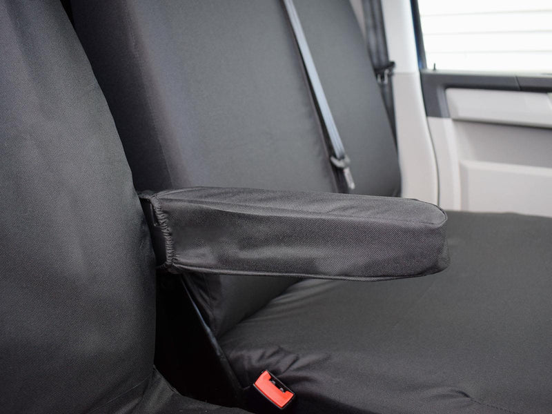 VW Transporter (T5 2010-2015) - Tailored Front Row w/ Armrest Seat Covers in Black (1+2)