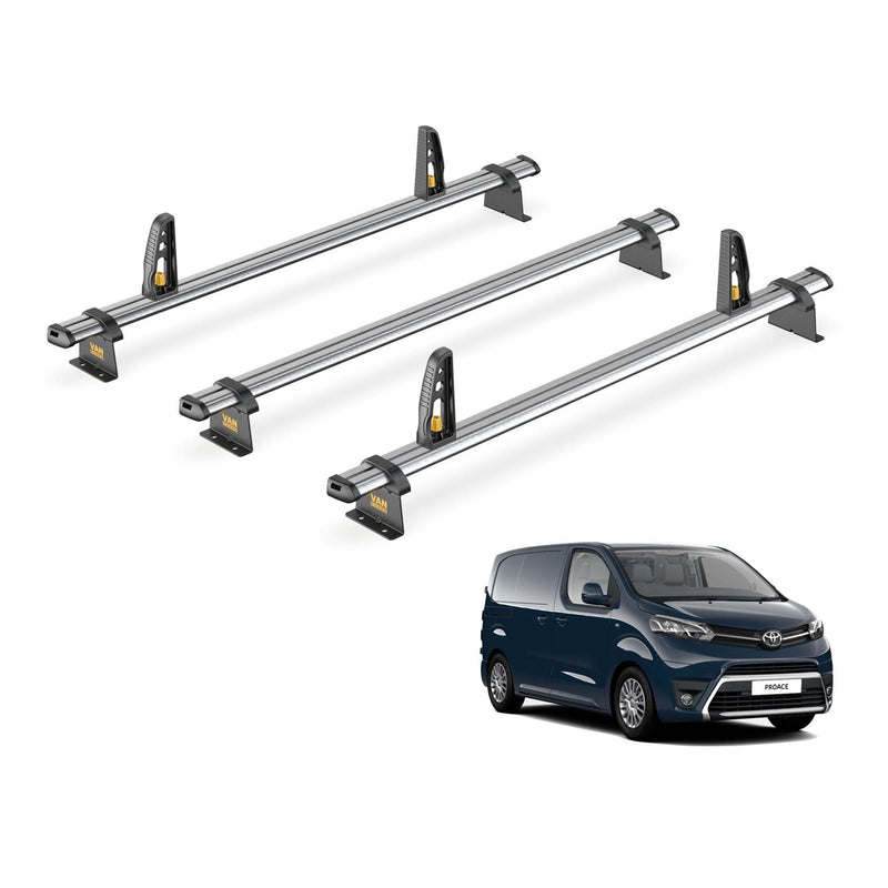 Toyota ProAce Roof Rack for (2016+ Compact) 3x Bars + Loadstops Van Guard Trade