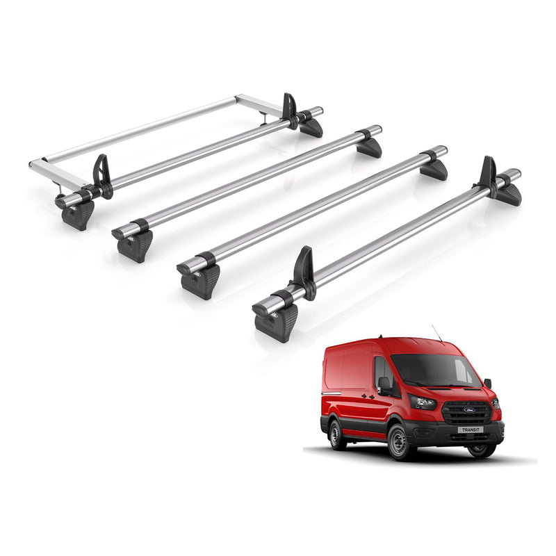 Ford Transit (2013-2024) - 4 Rhino Kammbar Fleet Roof Bars + Roller (Steel)