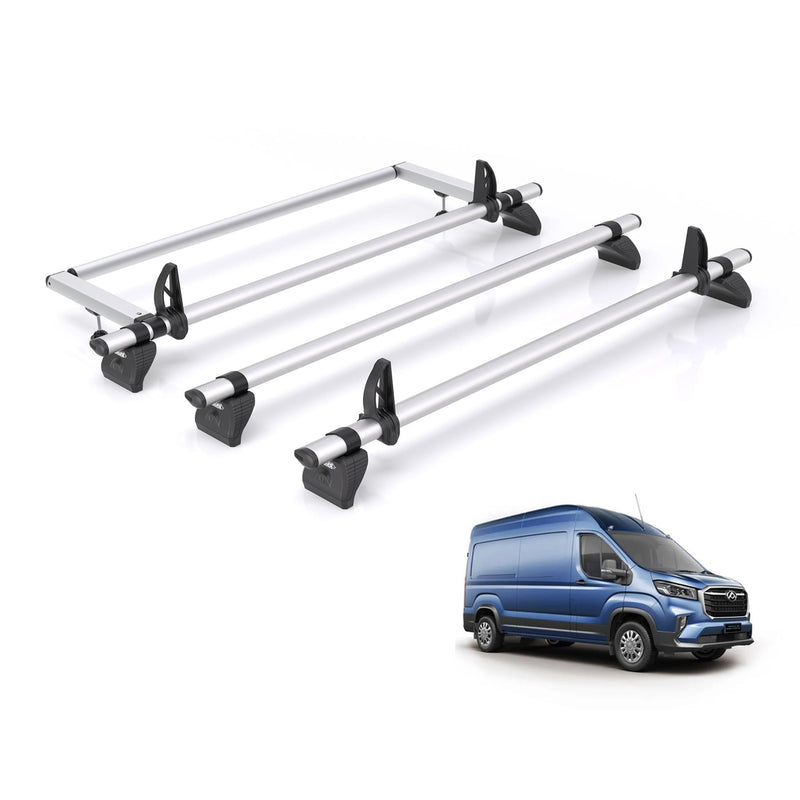 Maxus Deliver (2020-) 9 - 3 Rhino Kammbar Pro Roof Bars + Roller (Aluminium)