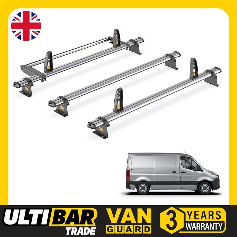 Mercedes Sprinter Roof Rack 2018+ L1H1 3x Bars & Roller Van Guard UltiBar Trade
