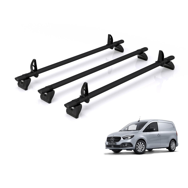Mercedes Citan (2022-) - 3 Rhino Kammbar Black Roof Bars (Aluminium)
