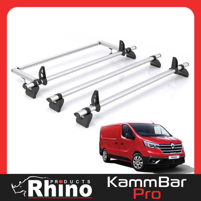Vauxhall Vivaro (2014-2019) - 3 Rhino Kammbar Pro Roof Bars + Roller (Aluminium)