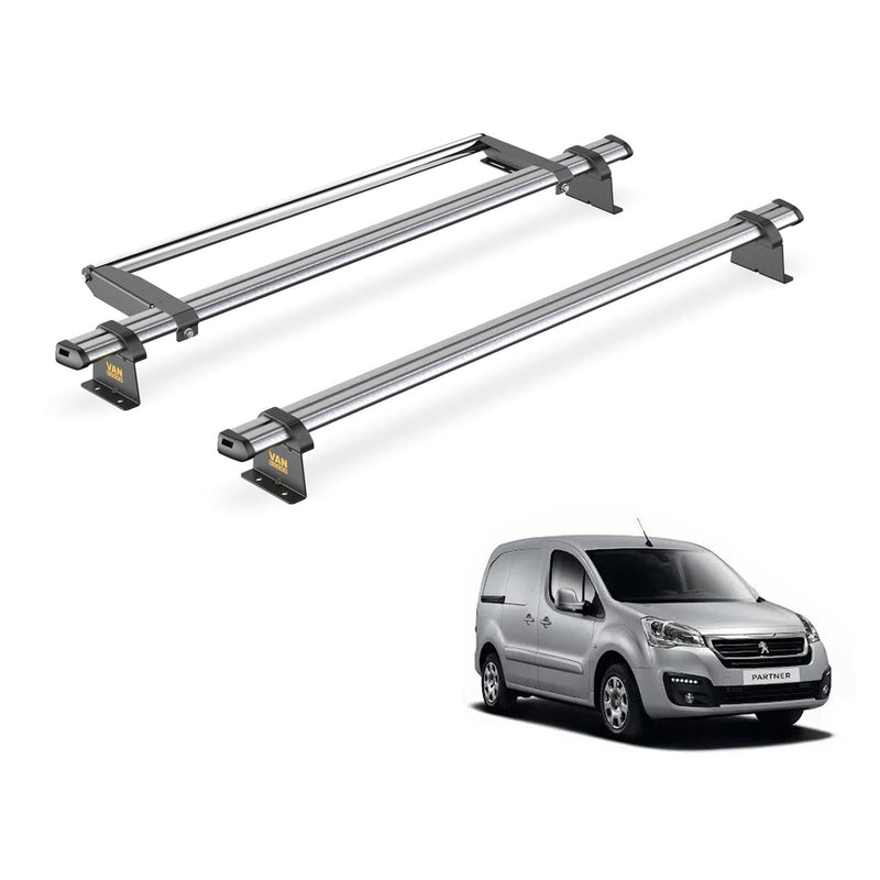 Peugeot Partner (2008-2018) - 2 Van Guard Ultibar Trade Roof Bars + Roller
