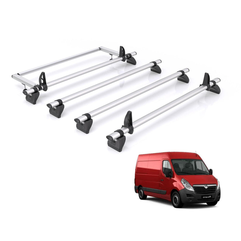 Vauxhall Movano (2010-2021) - 4 Rhino Kammbar Pro Roof Bars + Roller (Aluminium)