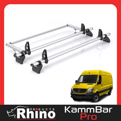 Mercedes Sprinter (2006-2018) - 2 Rhino Kammbar Pro Roof Bars + Roller (Aluminium)