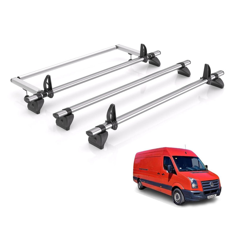 VW Crafter Roof Rack for 06-17 High Roof Vans 3x Bars + Loadstops Rhino Fleet