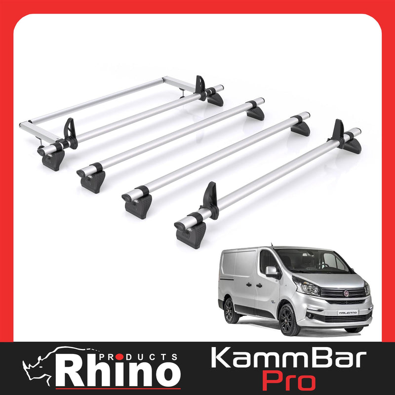 Fiat Talento (2016-2020) - 4 Rhino Kammbar Pro Roof Bars + Roller (Aluminium)