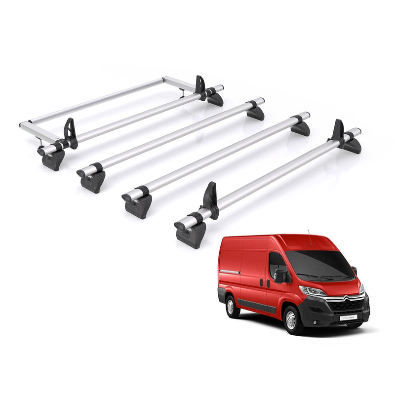 Citroen Relay (2006-) - 4 Rhino Kammbar Pro Roof Bars + Roller (Aluminium)