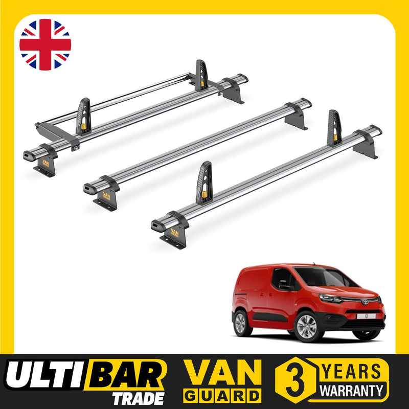 Toyota ProAce City Roof Rack for 2020+ [H1] 3x Bars, Roller, Loadstops Van Guard