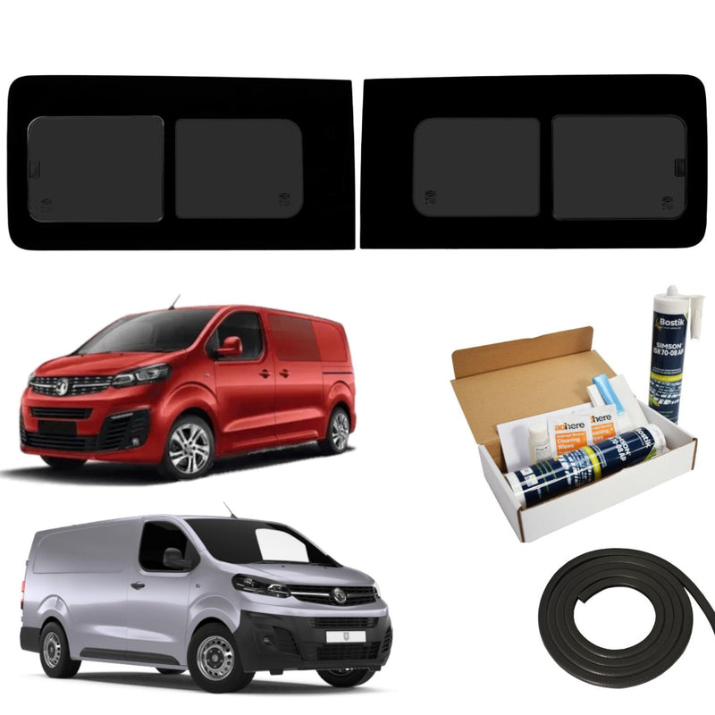 Vauxhall Vivaro SWB (2019-) Driver and Passenger Side Opening Window Privacy Camper Glass with Fitting Kit