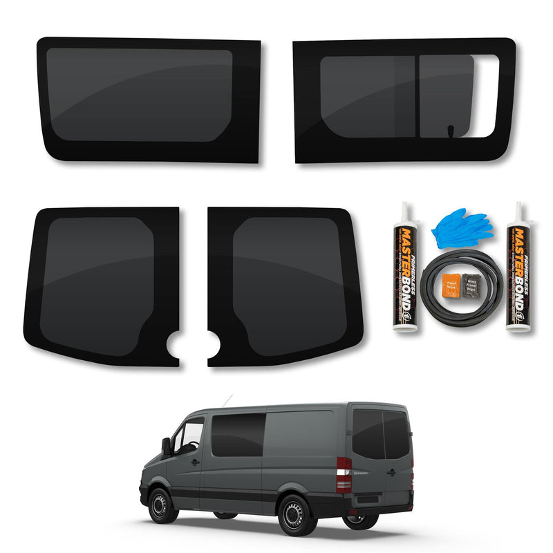 Mercedes Sprinter (2006-2018) Driver Opening Passenger Fixed Side and Rear Door Window Privacy Camper Glass Full Kit with Fitting Kit