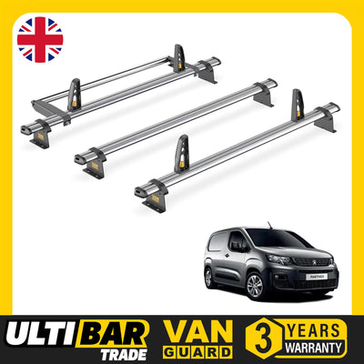 Peugeot Partner Roof Rack (2018+ Standard) 3 Bars & Roller Van Guard Ulti Trade