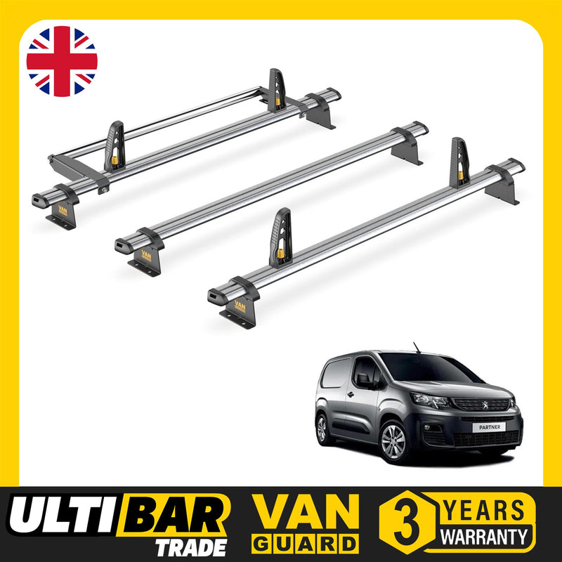 Peugeot Partner Roof Rack (2018+ Standard) 3 Bars & Roller Van Guard Ulti Trade