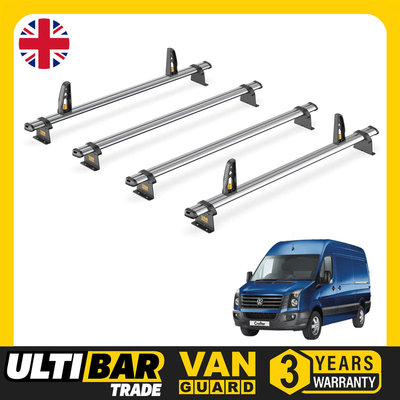 VW Crafter Roof Rack for 2006-2017 4x Roof Bars + Loadstops Van Guard Ulti Trade
