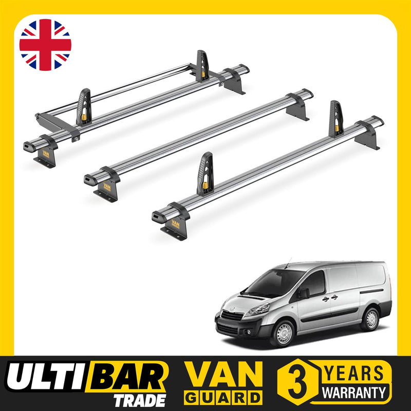 Peugeot Expert Roof Rack (2007-16) [Tailgate] 3 Bars Bundle Van Guard Ulti Trade