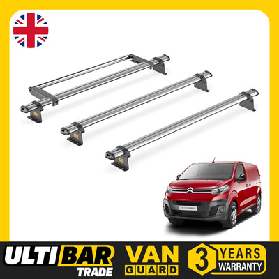 Citroen Dispatch (2016-) - 3 Van Guard Ultibar Trade Roof Bars + Roller