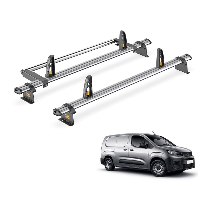 Peugeot Partner Roof Rack (2018+ Long Wheelbase) 2 Bars & Roller Van Guard Trade