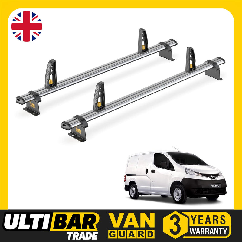 Nissan NV200 Roof Rack 2x Steel Roof Bars & Loadstops Van Guard Ultibar Trade