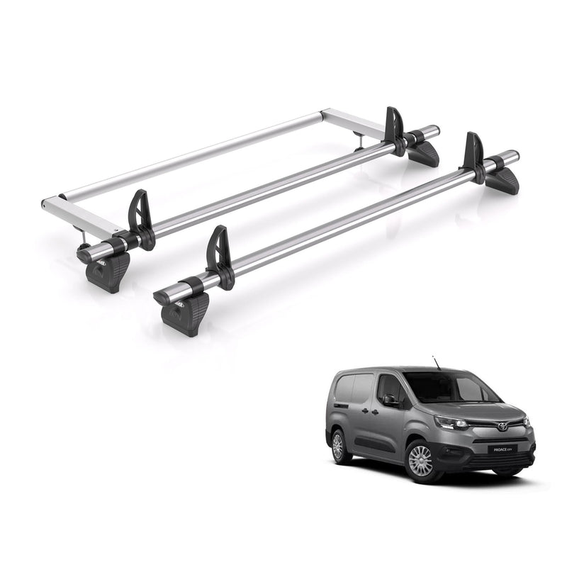 Toyota ProAce (2020-) City - 2 Rhino Kammbar Fleet Roof Bars + Roller (Steel)