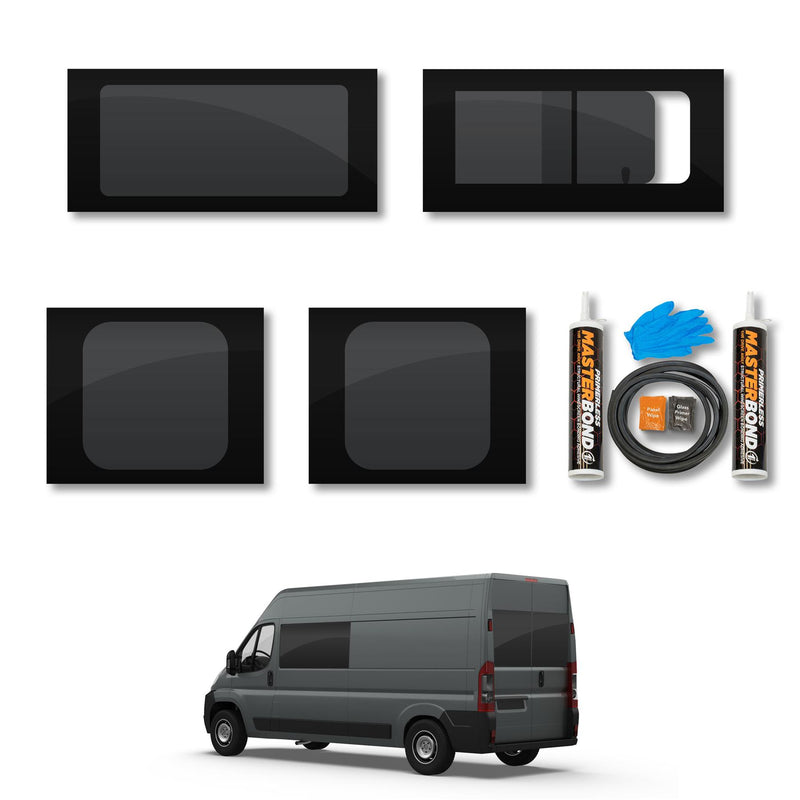 Peugeot Boxer (2006-) Driver Opening Passenger Fixed Side and Rear Door Window Privacy Camper Glass Full Kit with Fitting Kit