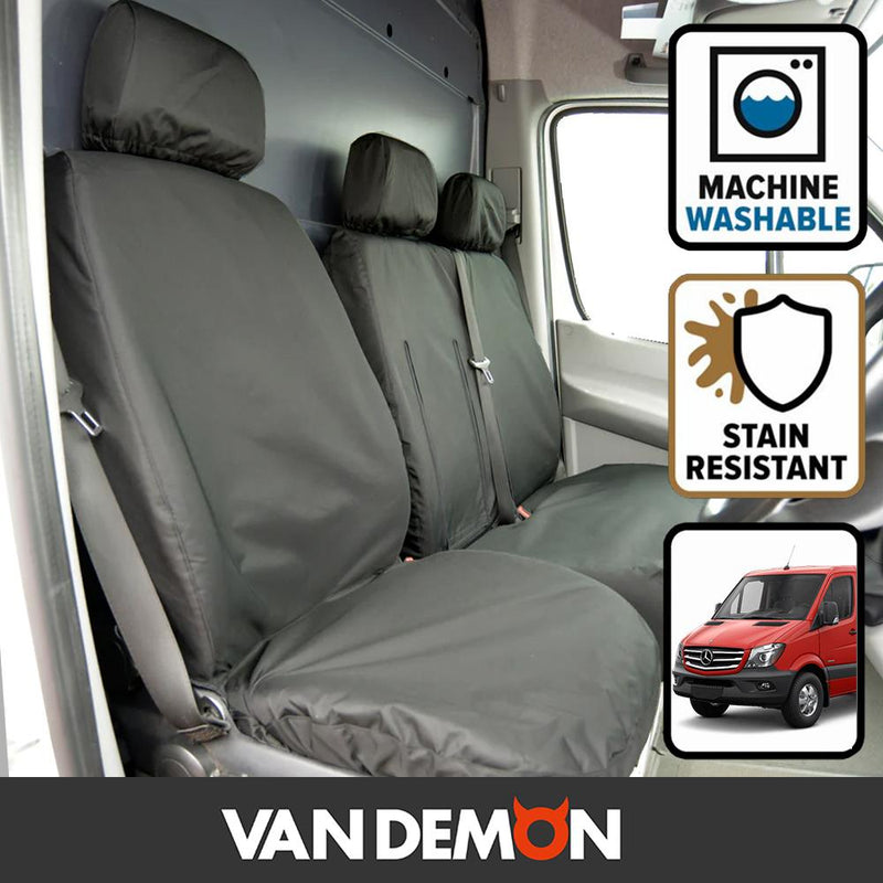 Mercedes Sprinter (2013-2018) - Tailored Front Row Centre Tray Seat Covers Black (1+2)