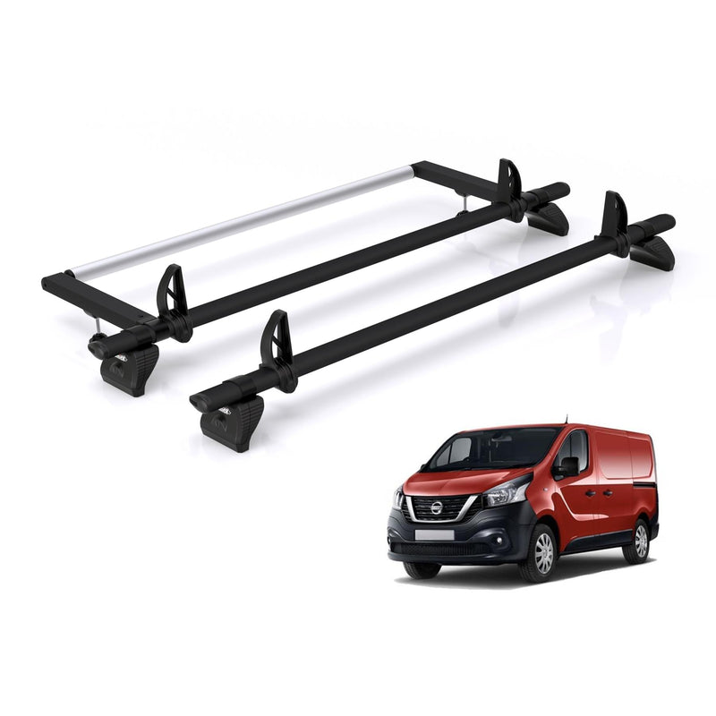 Nissan NV300 (2016-2021) - 3 Rhino Kammbar Black Roof Bars + Roller (Aluminium)