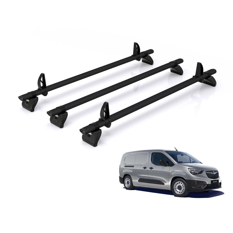 Vauxhall Combo (2018-) - 3 Rhino Kammbar Black Roof Bars (Aluminium)