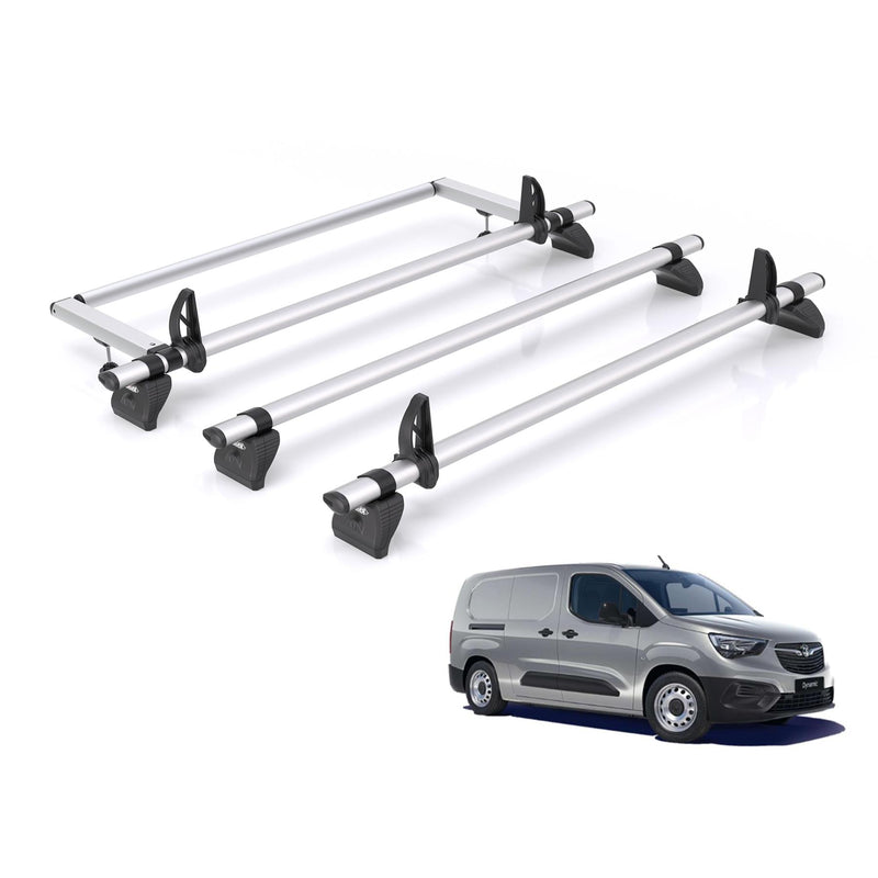 Vauxhall Combo (2018-) - 3 Rhino Kammbar Pro Roof Bars + Roller (Aluminium)