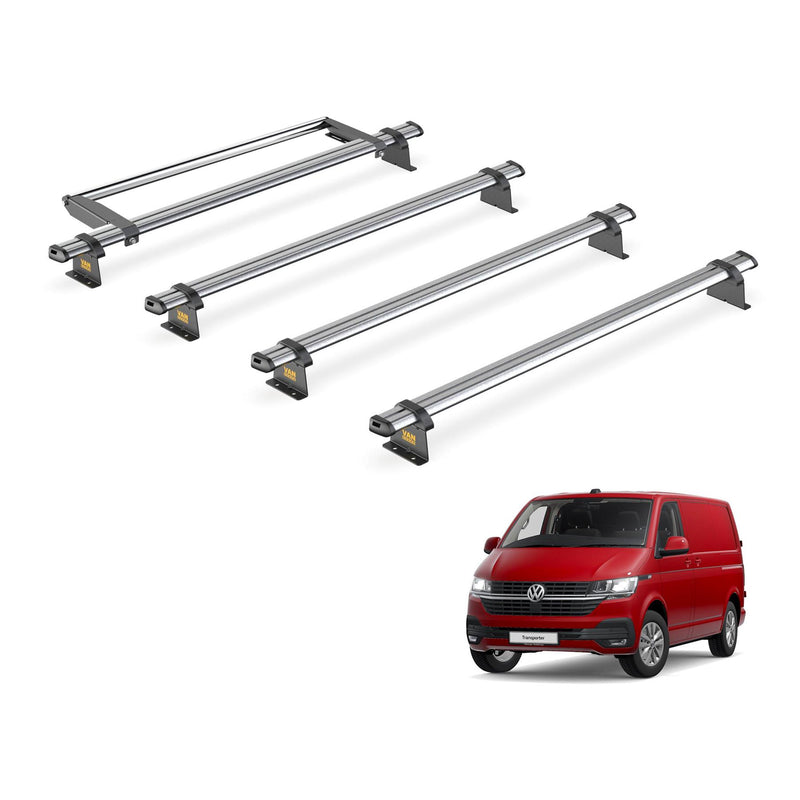 VW Transporter (2015-2024) - 4 Van Guard Ultibar Trade Roof Bars + Roller