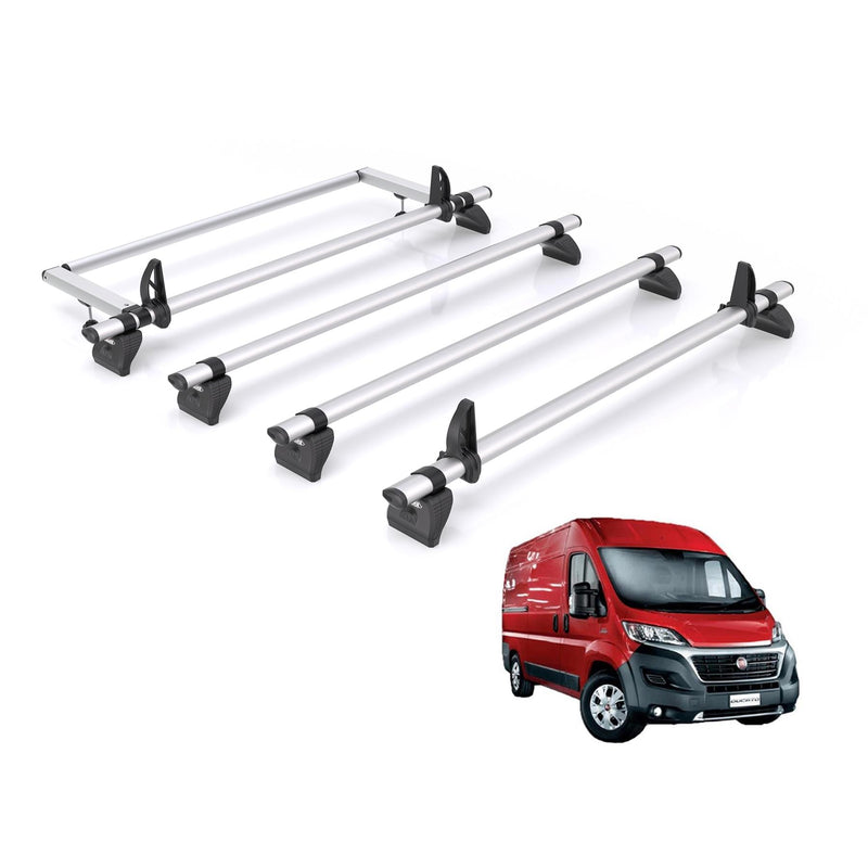 Fiat Ducato (2006-) - 4 Rhino Kammbar Pro Roof Bars + Roller (Aluminium)