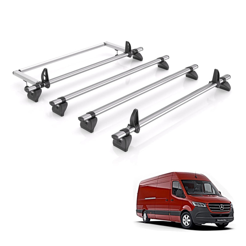 Mercedes Sprinter (2018-) 4 Rhino Kammbar Fleet Roof Bars + Roller (Steel)