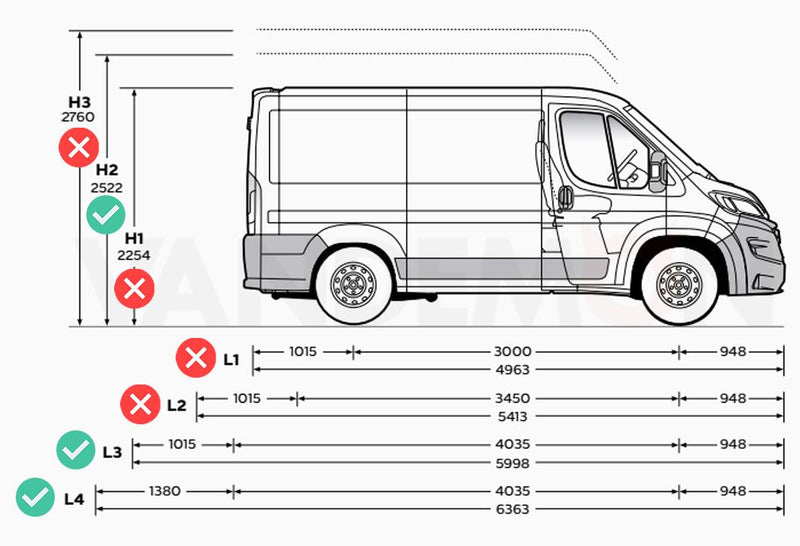 Vauxhall Movano (2021-) - 4 Rhino Kammbar Fleet Roof Bars + Roller (Steel)