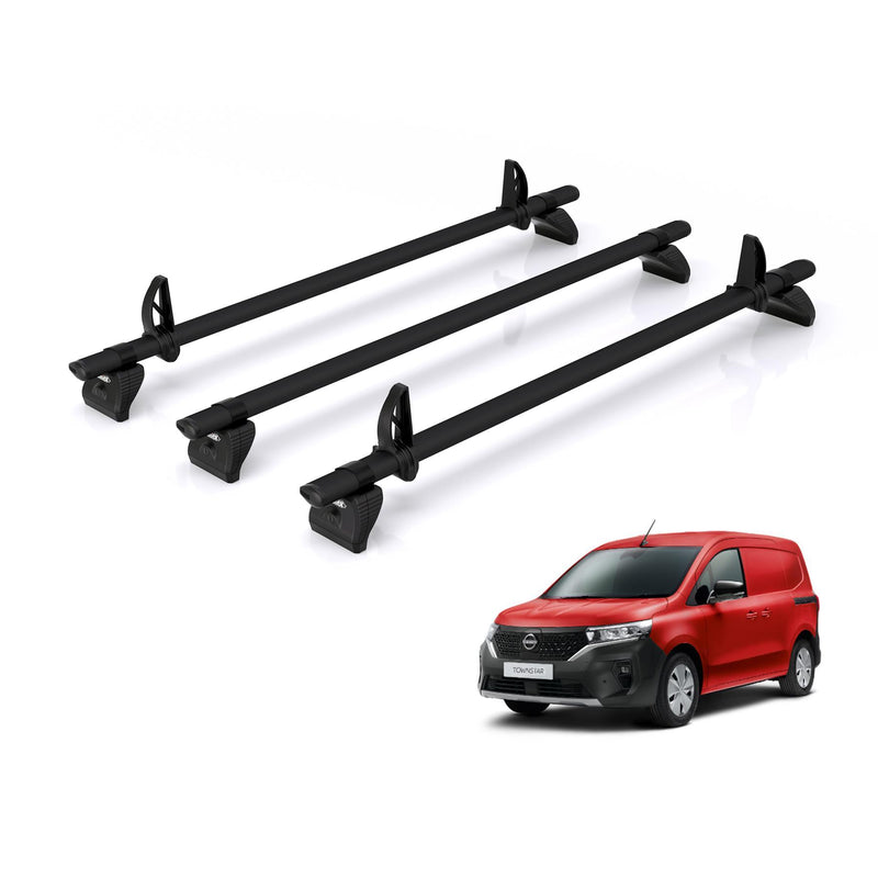 Nissan Townstar (2022-) - 3 Rhino Kammbar Black Roof Bars (Aluminium)