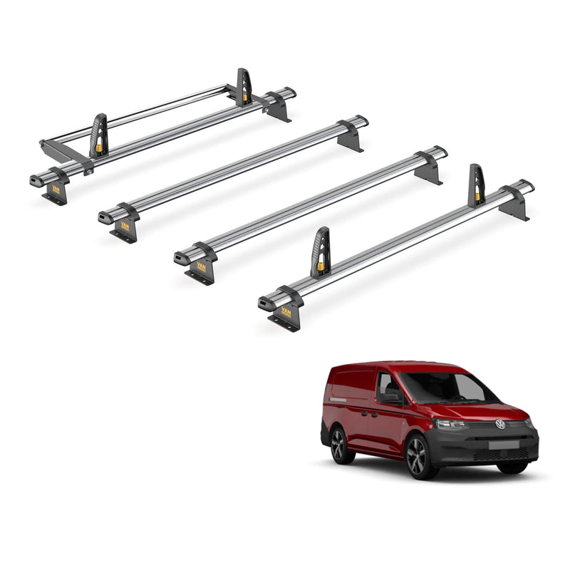 VW Caddy Roof Rack for 2020+ 4x Roof Bars, Roller & Loadstops - Van Guard Trade