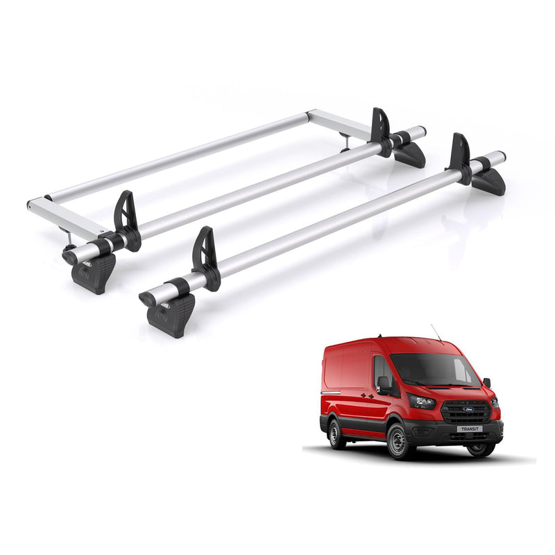 Ford Transit (2013-2024) - 2 Rhino Kammbar Pro Roof Bars + Roller (Aluminium)