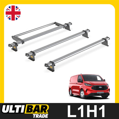 Ford Transit (2024-) Custom - 3 Van Guard UltiBar Trade Roof Bars + Roller
