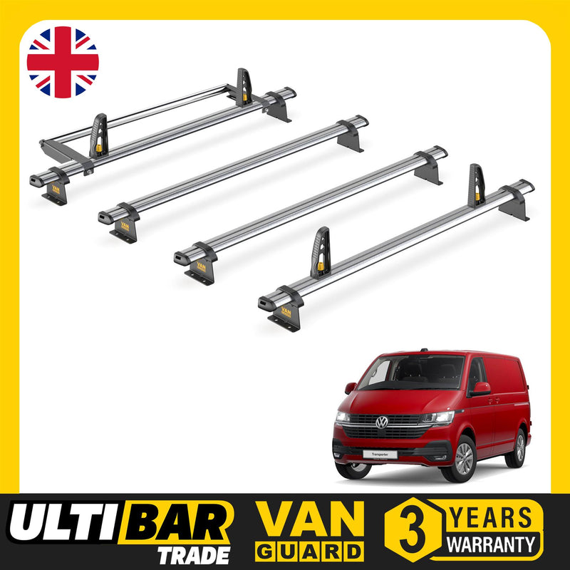 VW Transporter Roof Rack for 2015+ [Barn Doors] 4x Bars & Roller Van Guard Trade