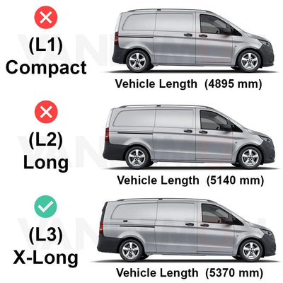 Mercedes Vito (2014-) - 3 Rhino Kammbar Fleet Roof Bars + Roller (Steel)