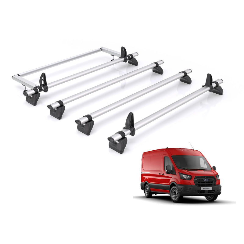 Ford Transit (2013-2024) - 4 Rhino Kammbar Pro Roof Bars + Roller (Aluminium)