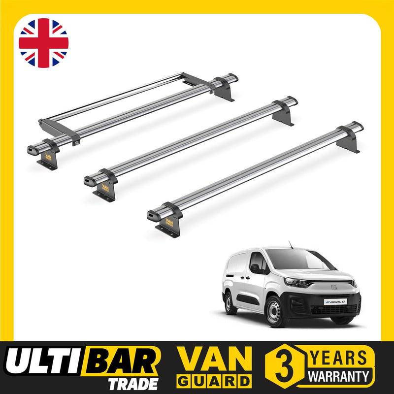 Fiat Doblo Roof Rack for 2022+ [Long (L2)] 3 Bars & Roller - Van Guard Trade