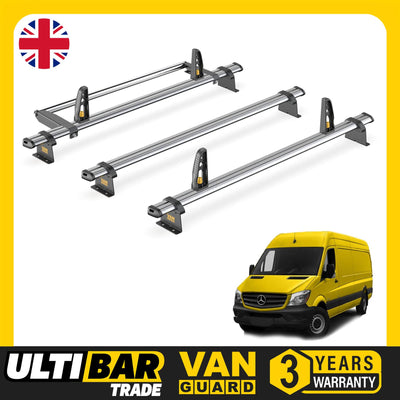Mercedes Sprinter Roof Rack (2006-18) High Roof 3x Bars & Roller Van Guard Trade