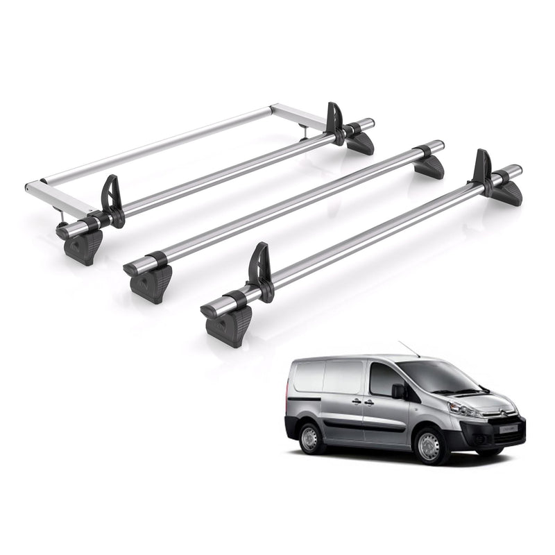 Citroen Dispatch - 3 Rhino Kammbar Fleet Roof Bars + Roller (Steel)
