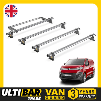 Citroen Dispatch (2016-) - 4 Van Guard Ultibar Trade Roof Bars + Roller