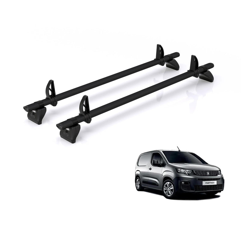 Peugeot Partner (2018-) - 2 Rhino Kammbar Black Roof Bars (Aluminium)