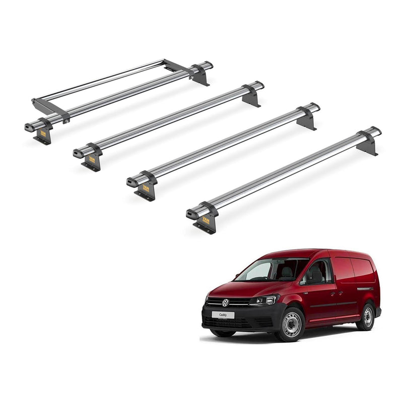 VW Caddy (2010-2015) - 4 Van Guard Ultibar Trade Roof Bars + Roller