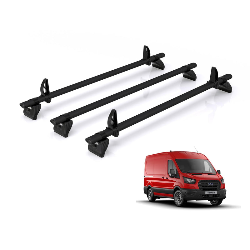 Ford Transit (2013-2024) - 3 Rhino Kammbar Black Roof Bars (Aluminium)
